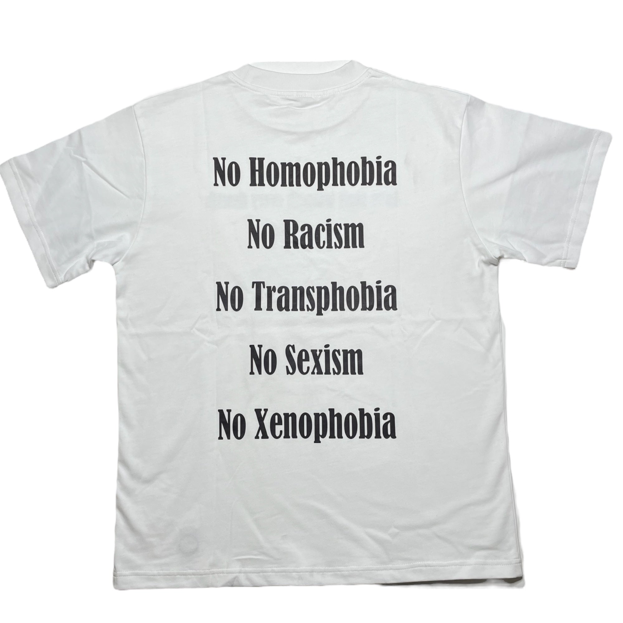 MerakiTay no hate tee. Gaylations, love wins. Screenprinted and embroidered logo. No homophobia tee, no xenophobia, no sexism, no violence, no racism, no xenophobia, spread love, no discrimination, no hate tee. Crew neck, soft material, thick material. Tighter neckline. Nonbinary and unisex. 