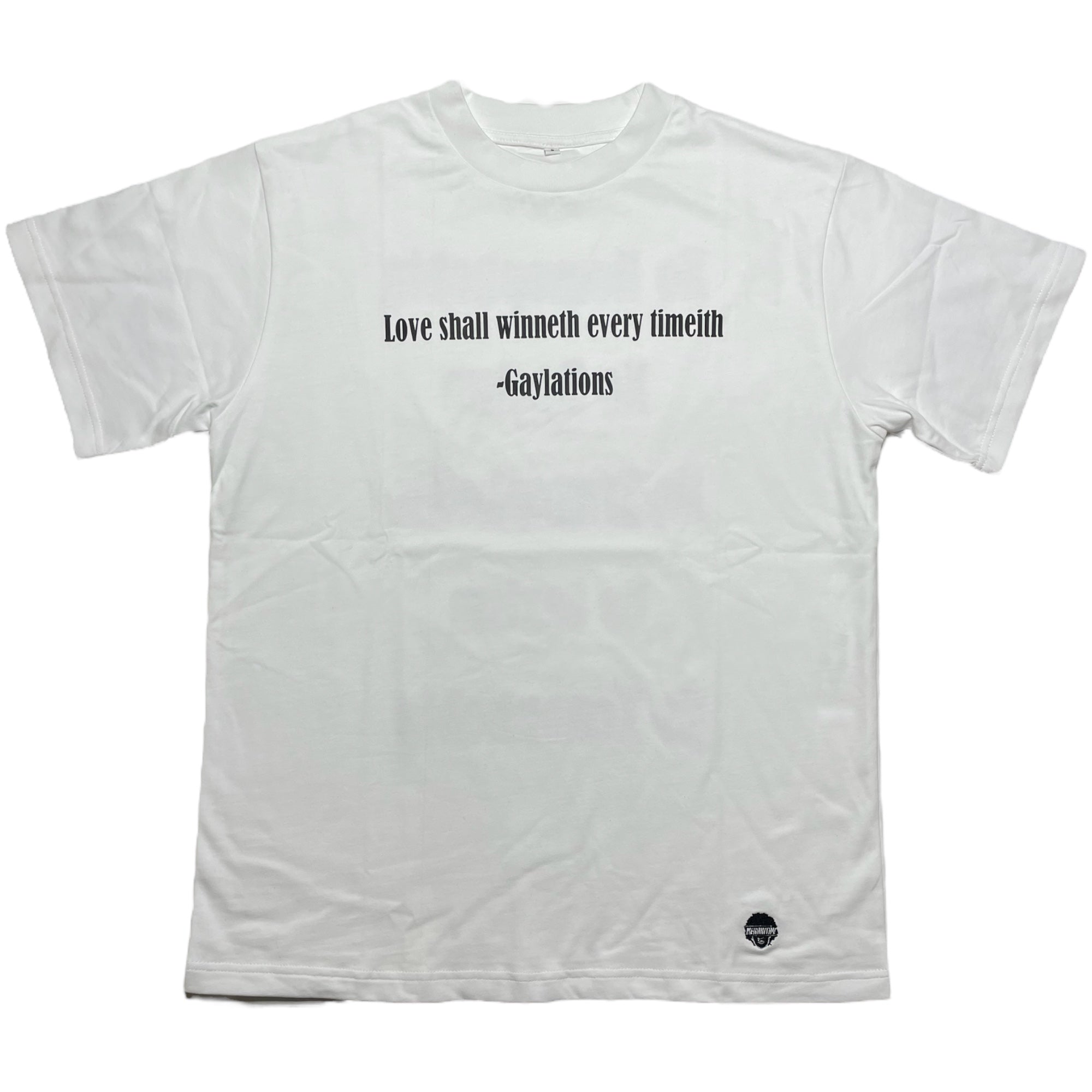 MerakiTay no hate tee. Gaylations, love wins. Screenprinted and embroidered logo. No homophobia tee, no xenophobia, no sexism, no violence, no racism, no xenophobia, spread love, no discrimination, no hate tee. Crew neck, soft material, thick material. Tighter neckline. Nonbinary and unisex. 