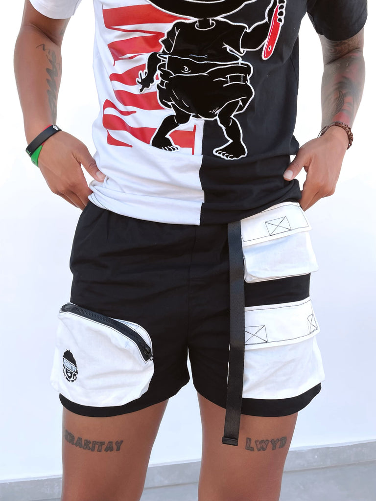 MerakiTay Black & White Cargo Shorts
